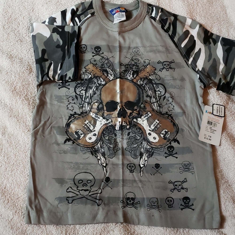 Kids Skull and Guitar Graphic T-Shirt